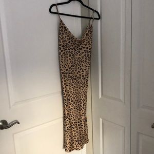 Leopard Cowl Neck Satin Dress